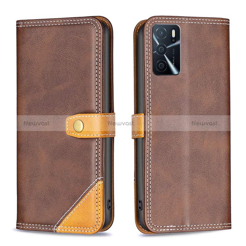 Leather Case Stands Flip Cover Holder B14F for Oppo A16 Brown