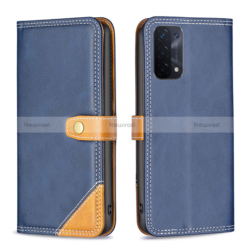 Leather Case Stands Flip Cover Holder B14F for Oppo A54 5G Blue