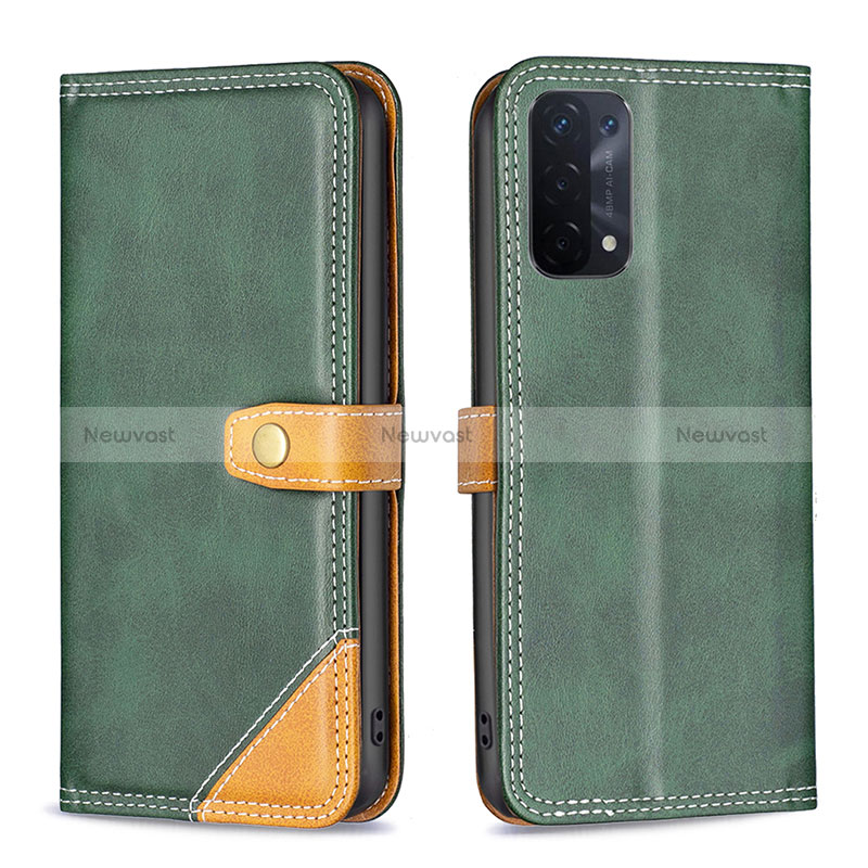 Leather Case Stands Flip Cover Holder B14F for Oppo A54 5G Green