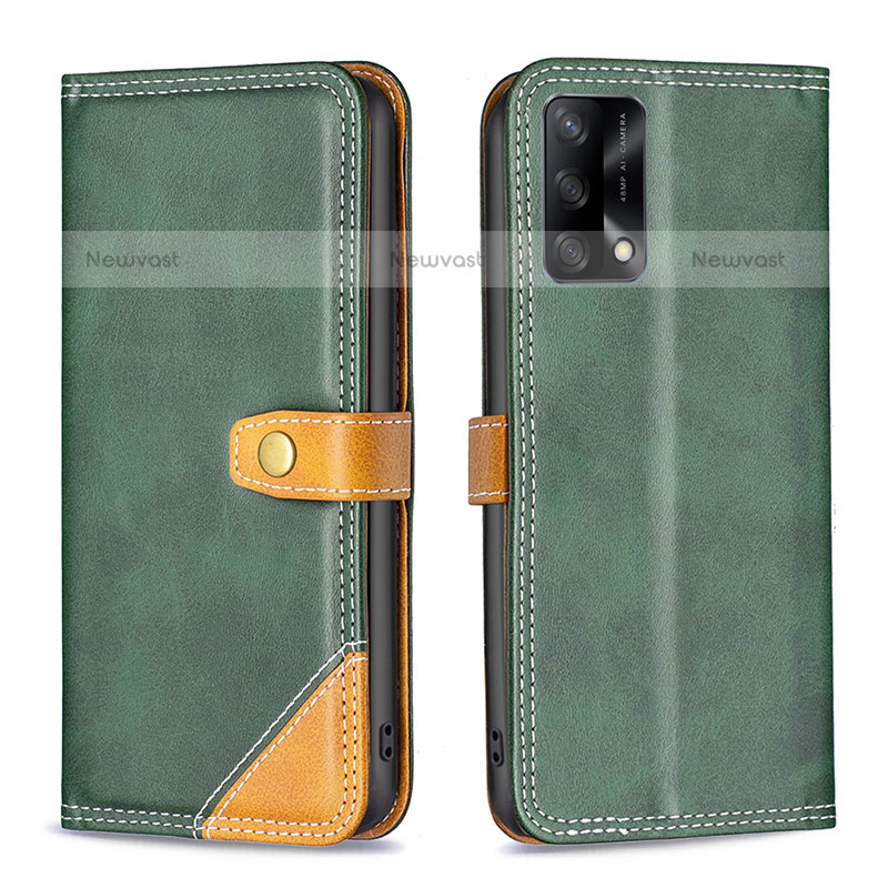 Leather Case Stands Flip Cover Holder B14F for Oppo A74 4G Green