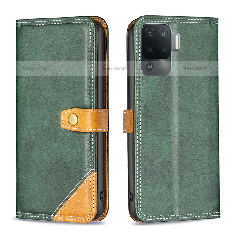 Leather Case Stands Flip Cover Holder B14F for Oppo A94 4G Green