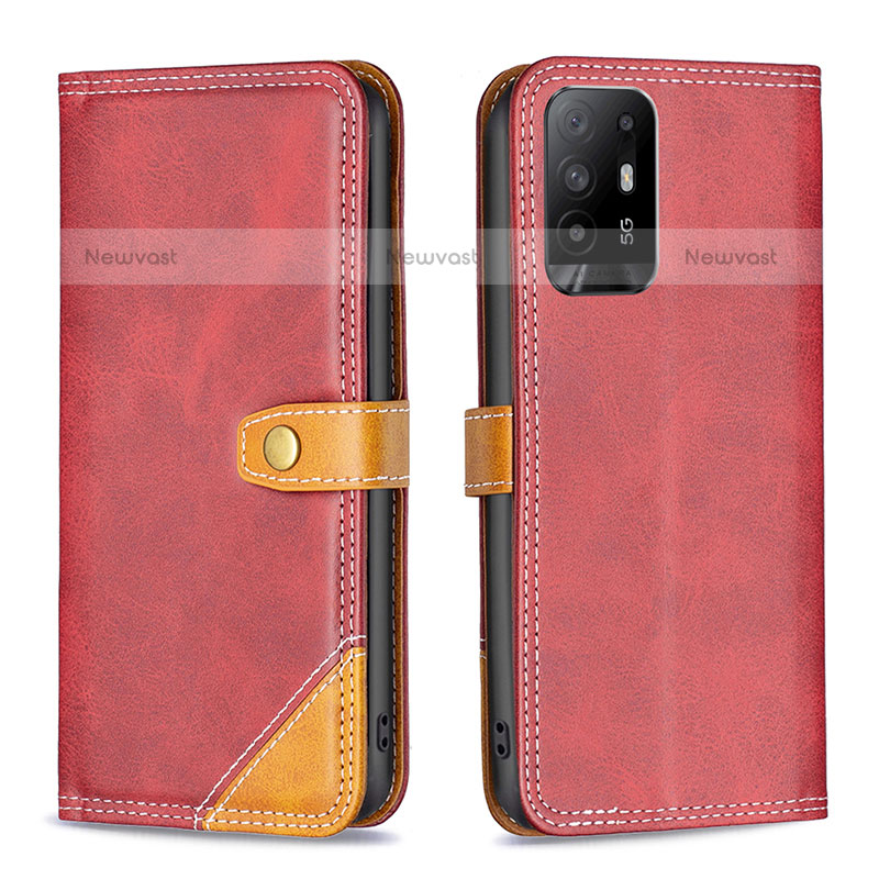 Leather Case Stands Flip Cover Holder B14F for Oppo A94 5G Red