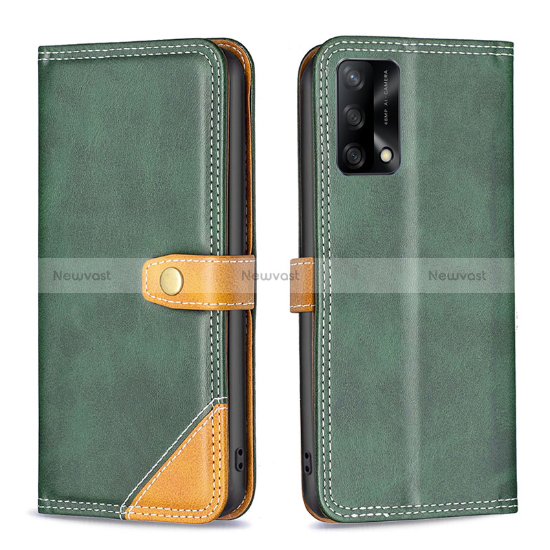 Leather Case Stands Flip Cover Holder B14F for Oppo A95 4G Green