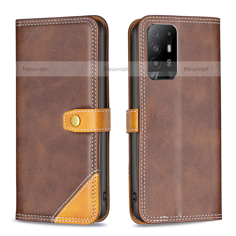 Leather Case Stands Flip Cover Holder B14F for Oppo A95 5G Brown