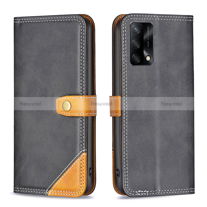 Leather Case Stands Flip Cover Holder B14F for Oppo F19 Black