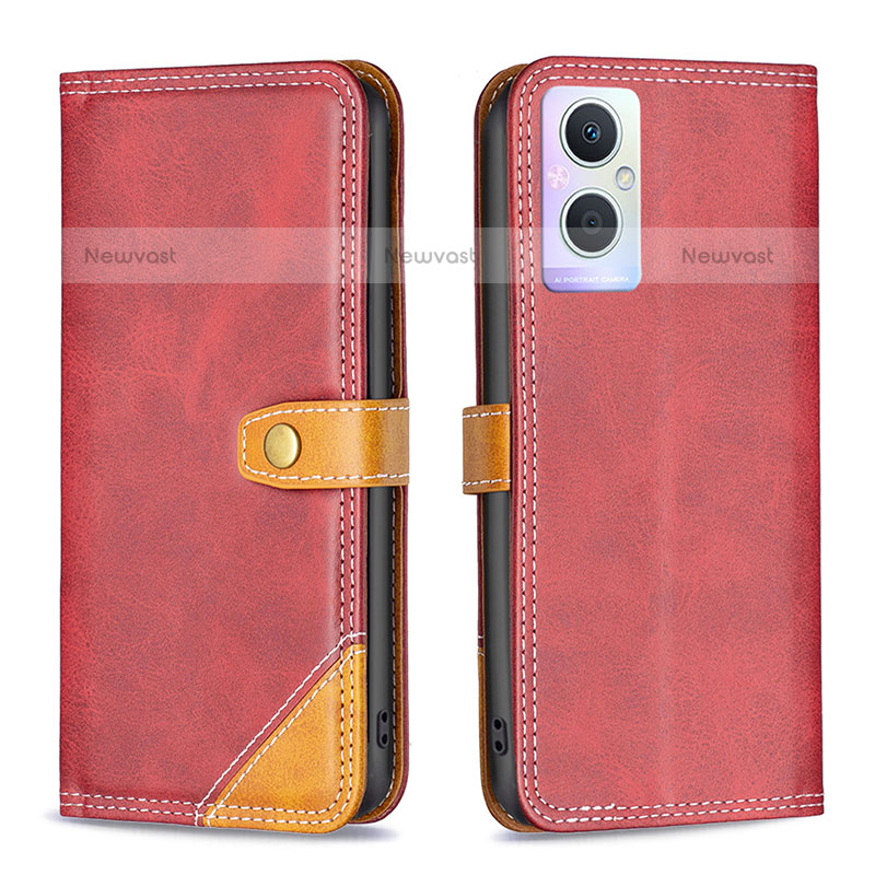 Leather Case Stands Flip Cover Holder B14F for Oppo F21 Pro 5G Red