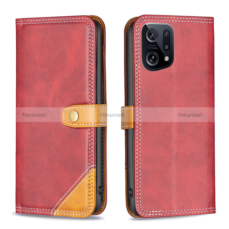 Leather Case Stands Flip Cover Holder B14F for Oppo Find X5 5G Red