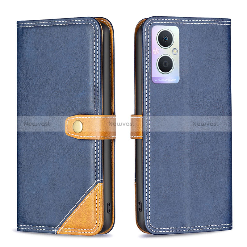 Leather Case Stands Flip Cover Holder B14F for Oppo Reno7 Lite 5G Blue