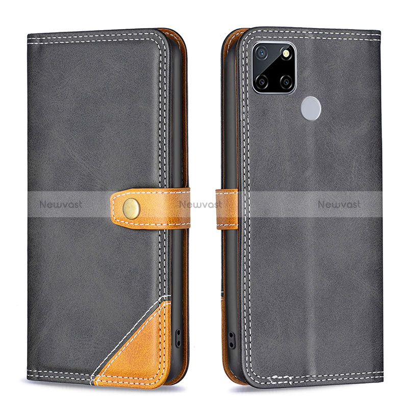 Leather Case Stands Flip Cover Holder B14F for Realme 7i RMX2193 Black