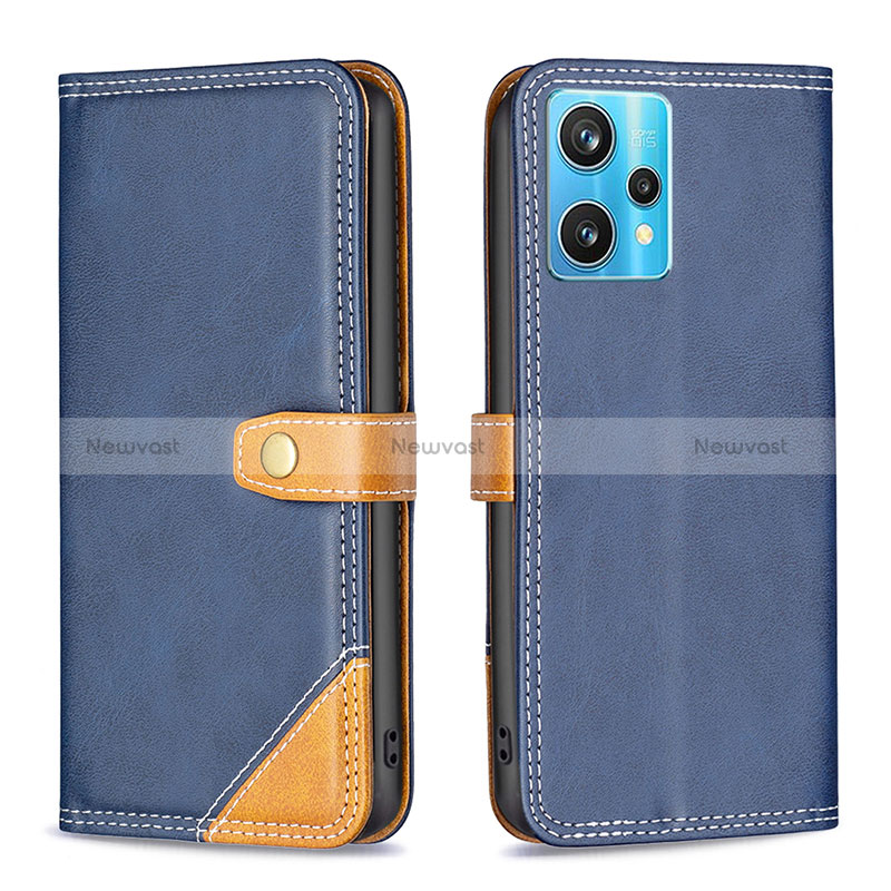 Leather Case Stands Flip Cover Holder B14F for Realme 9 4G Blue