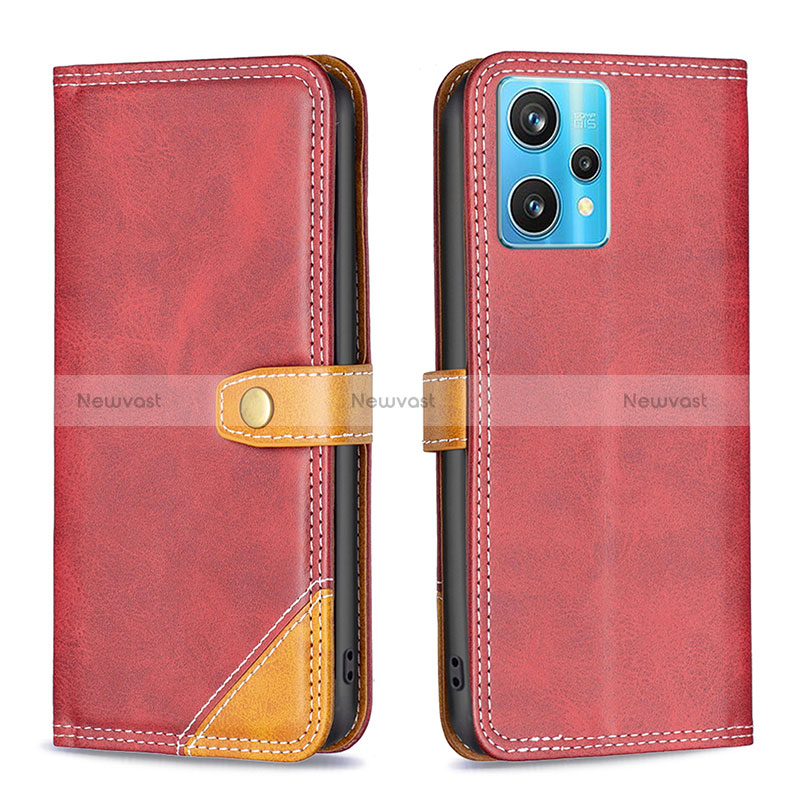 Leather Case Stands Flip Cover Holder B14F for Realme 9 4G Red