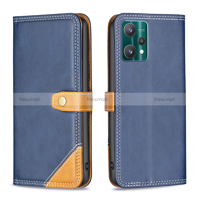 Leather Case Stands Flip Cover Holder B14F for Realme 9 5G Blue