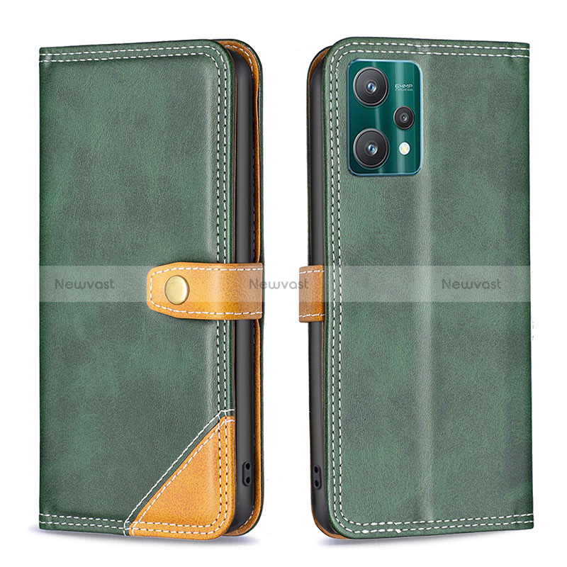 Leather Case Stands Flip Cover Holder B14F for Realme 9 5G Green