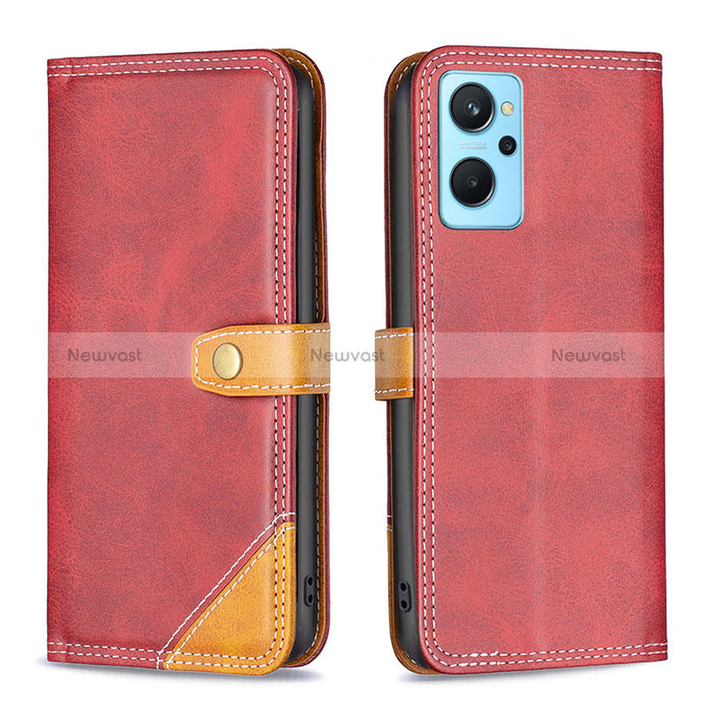 Leather Case Stands Flip Cover Holder B14F for Realme 9i 4G Red