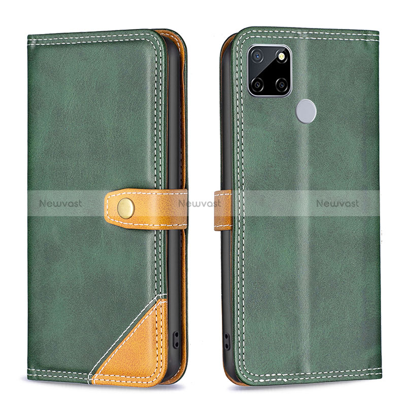 Leather Case Stands Flip Cover Holder B14F for Realme C25 Green