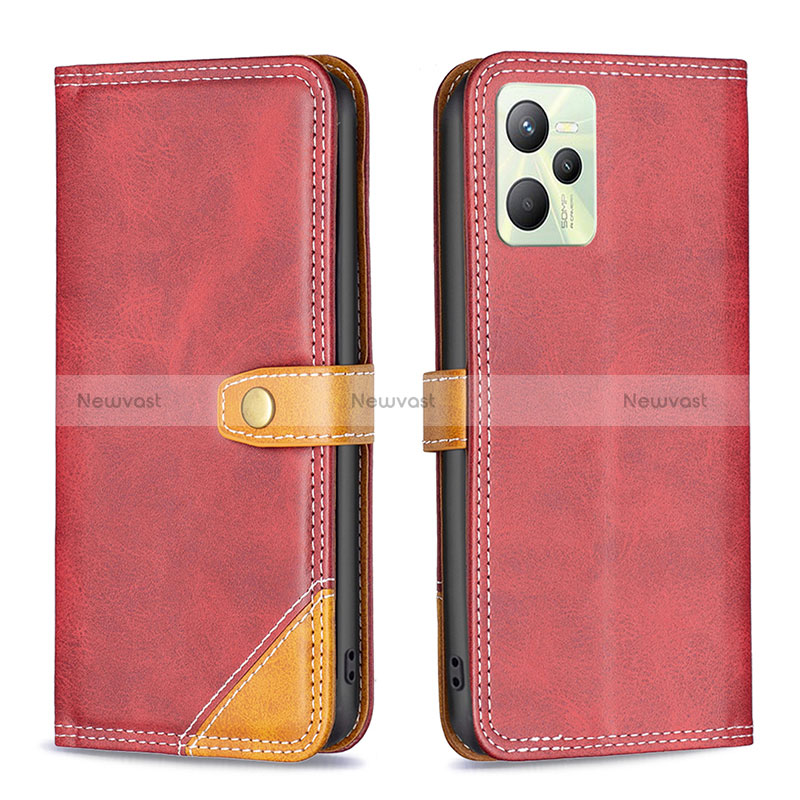 Leather Case Stands Flip Cover Holder B14F for Realme Narzo 50A Prime Red