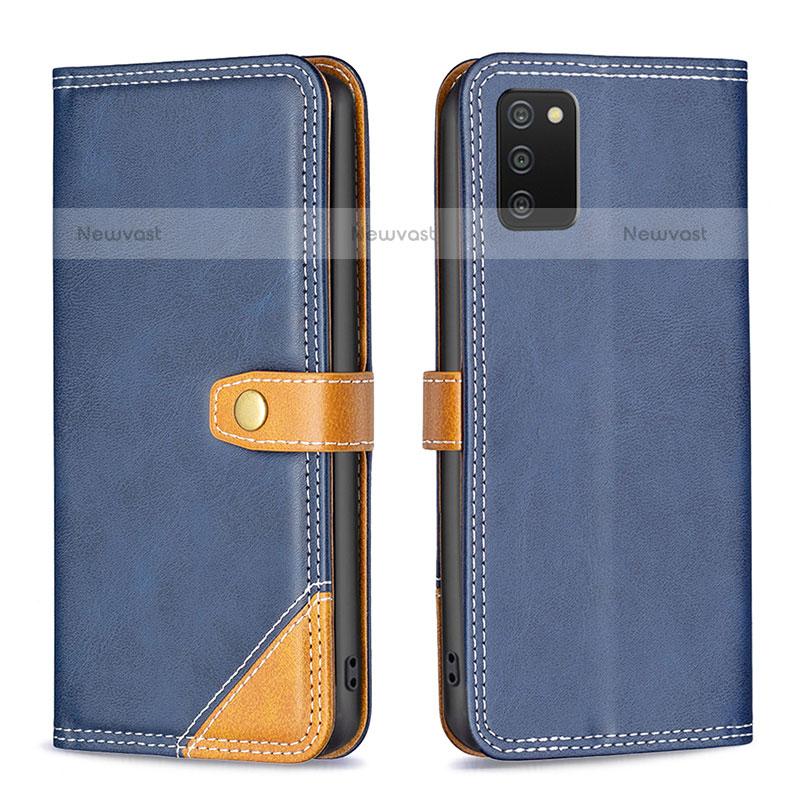 Leather Case Stands Flip Cover Holder B14F for Samsung Galaxy A02s Blue