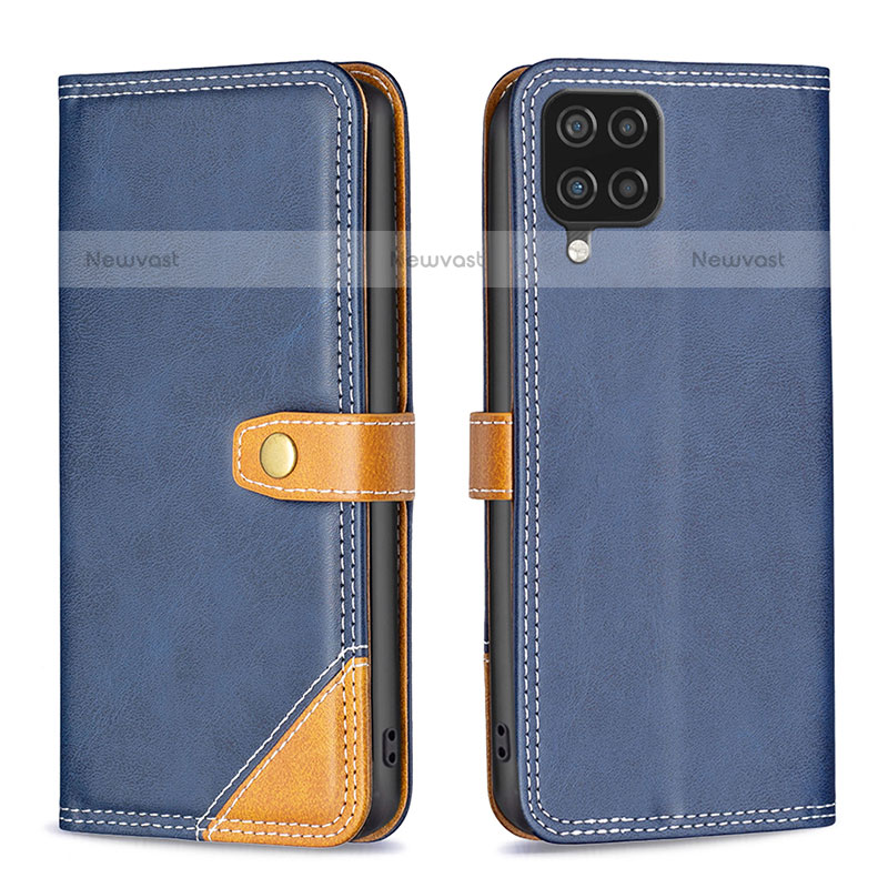 Leather Case Stands Flip Cover Holder B14F for Samsung Galaxy A12 Blue