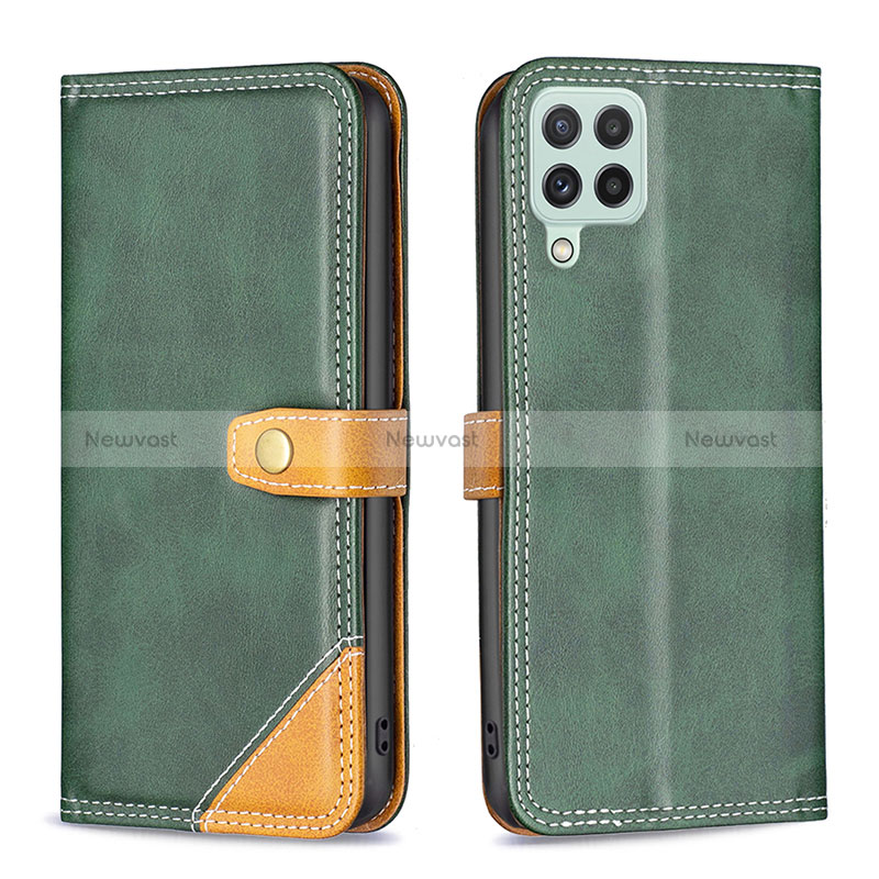 Leather Case Stands Flip Cover Holder B14F for Samsung Galaxy A22 4G Green