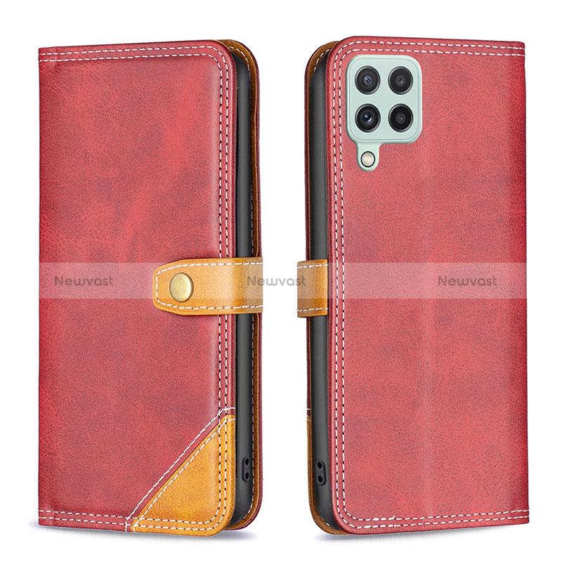 Leather Case Stands Flip Cover Holder B14F for Samsung Galaxy A22 4G Red