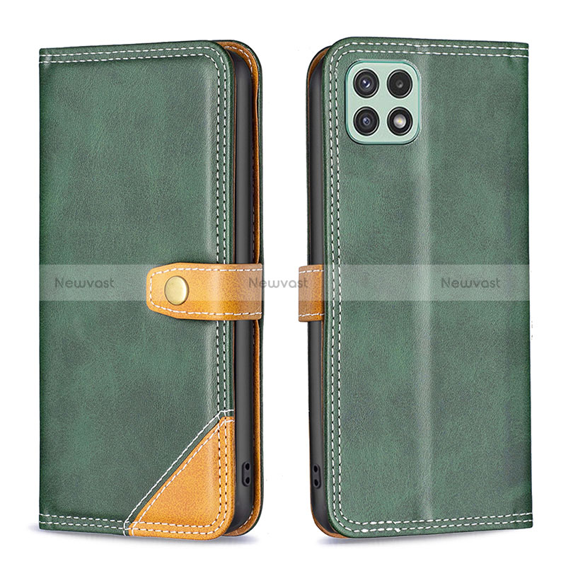 Leather Case Stands Flip Cover Holder B14F for Samsung Galaxy A22 5G Green
