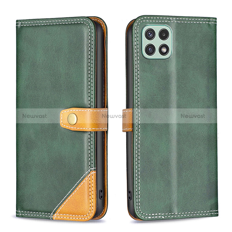 Leather Case Stands Flip Cover Holder B14F for Samsung Galaxy A22s 5G Green