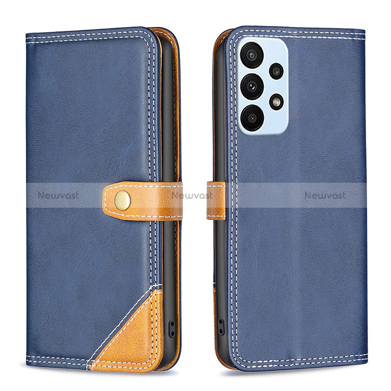 Leather Case Stands Flip Cover Holder B14F for Samsung Galaxy A23 4G Blue