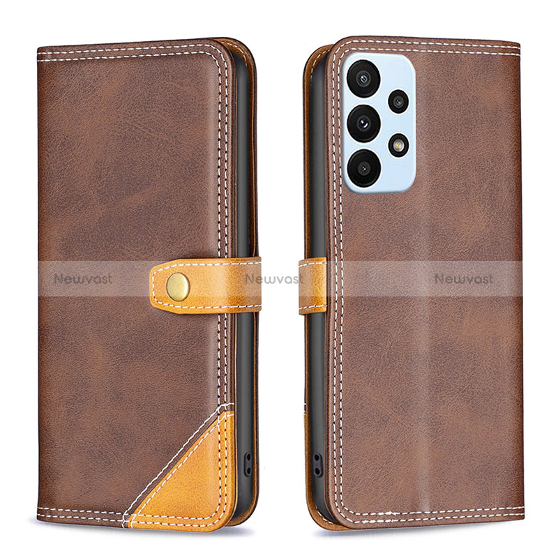 Leather Case Stands Flip Cover Holder B14F for Samsung Galaxy A23 4G Brown