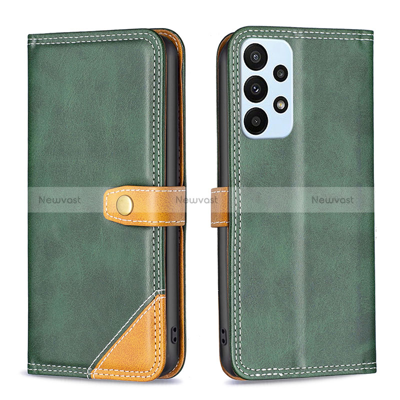 Leather Case Stands Flip Cover Holder B14F for Samsung Galaxy A23 4G Green