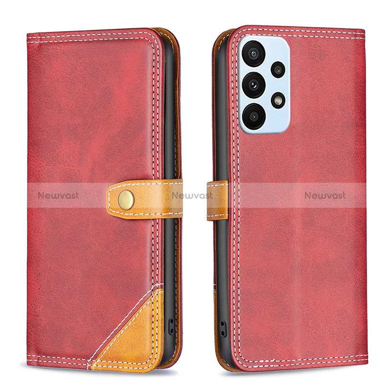 Leather Case Stands Flip Cover Holder B14F for Samsung Galaxy A23 4G Red