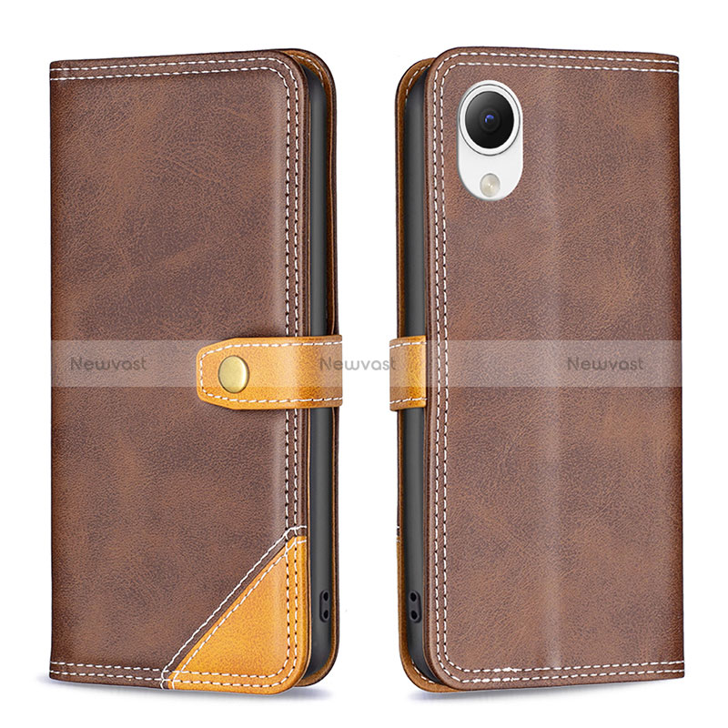 Leather Case Stands Flip Cover Holder B14F for Samsung Galaxy A23e 5G Brown
