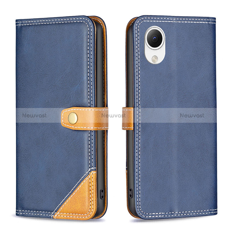 Leather Case Stands Flip Cover Holder B14F for Samsung Galaxy A23s Blue