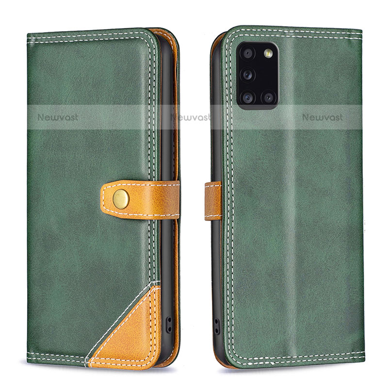 Leather Case Stands Flip Cover Holder B14F for Samsung Galaxy A31 Green