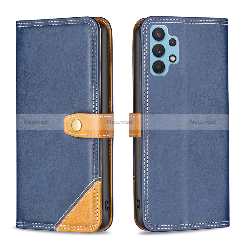 Leather Case Stands Flip Cover Holder B14F for Samsung Galaxy A32 4G Blue