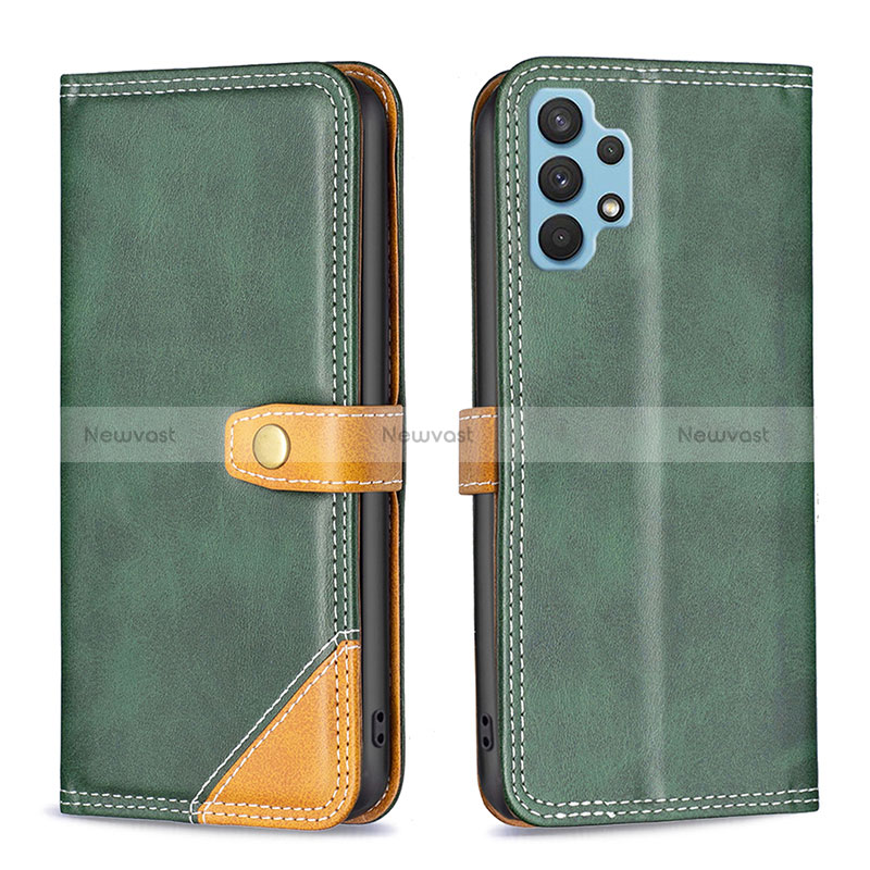 Leather Case Stands Flip Cover Holder B14F for Samsung Galaxy A32 4G Green