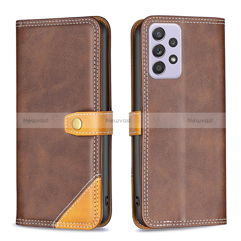 Leather Case Stands Flip Cover Holder B14F for Samsung Galaxy A52 4G Brown