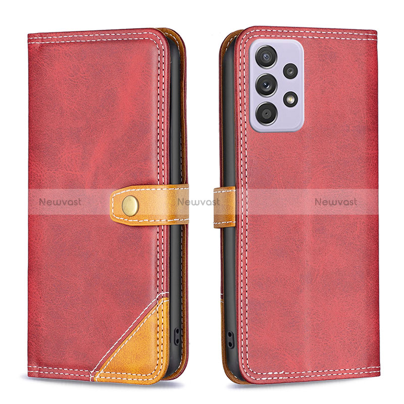 Leather Case Stands Flip Cover Holder B14F for Samsung Galaxy A52 4G Red