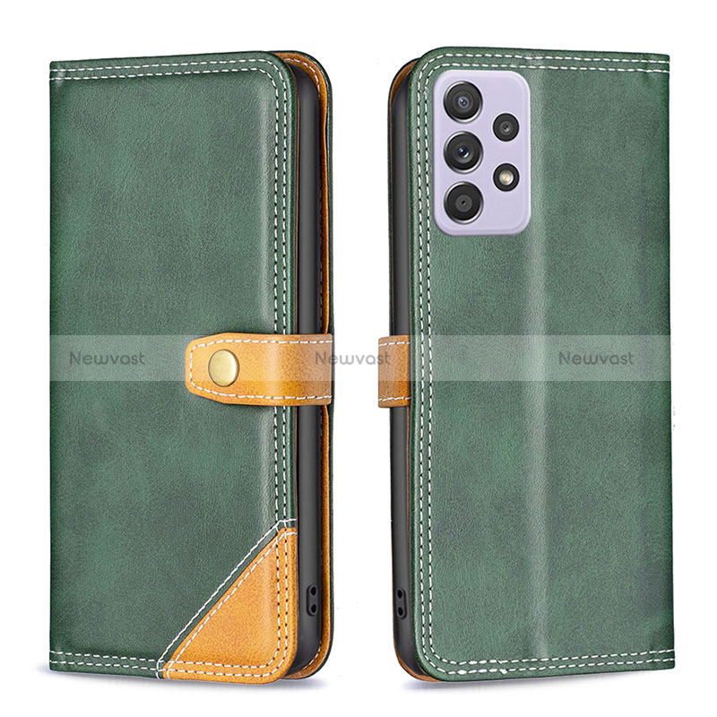 Leather Case Stands Flip Cover Holder B14F for Samsung Galaxy A52 5G Green