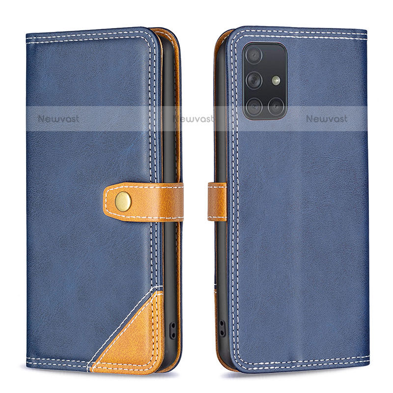 Leather Case Stands Flip Cover Holder B14F for Samsung Galaxy A71 4G A715 Blue