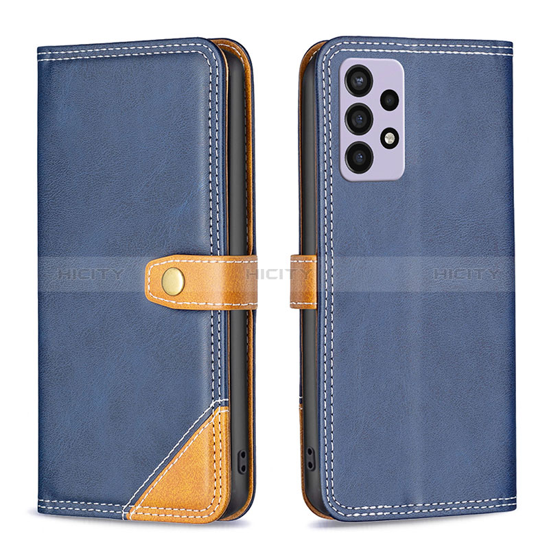 Leather Case Stands Flip Cover Holder B14F for Samsung Galaxy A72 4G Blue