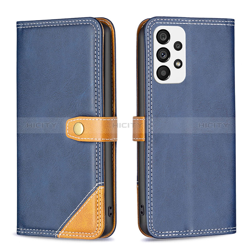 Leather Case Stands Flip Cover Holder B14F for Samsung Galaxy A73 5G Blue