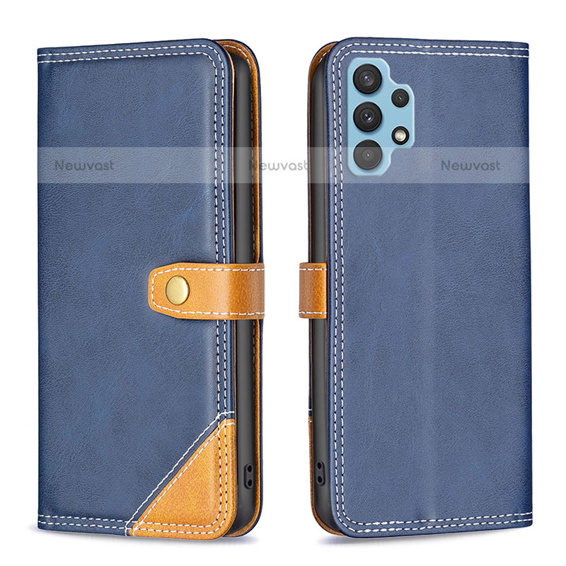 Leather Case Stands Flip Cover Holder B14F for Samsung Galaxy M32 5G Blue