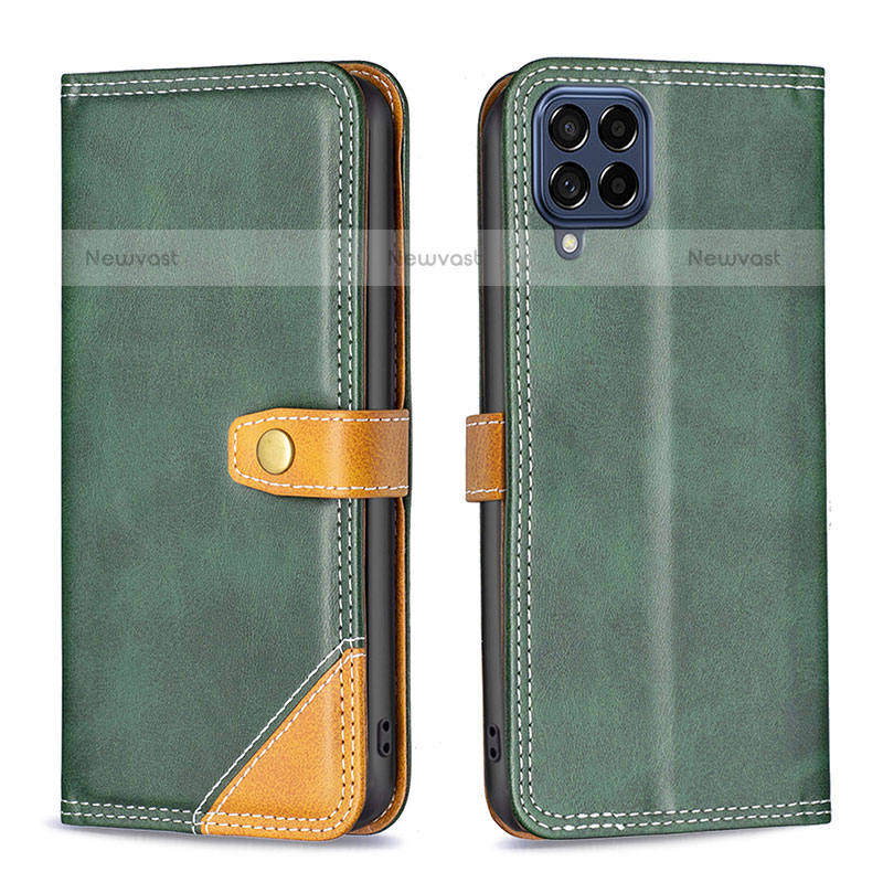 Leather Case Stands Flip Cover Holder B14F for Samsung Galaxy M53 5G Green