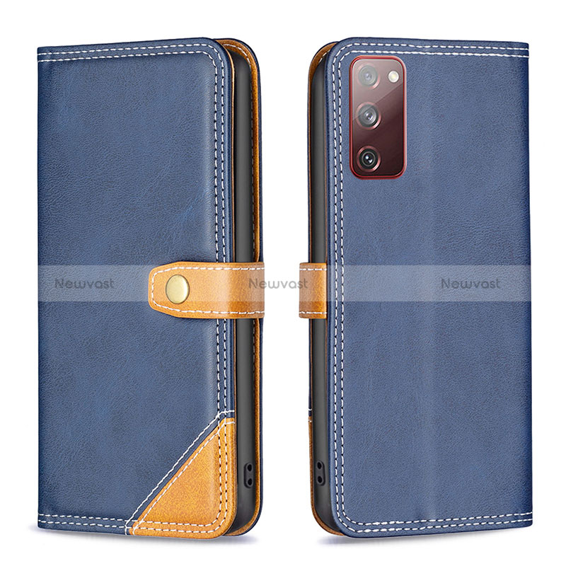 Leather Case Stands Flip Cover Holder B14F for Samsung Galaxy S20 FE (2022) 5G Blue