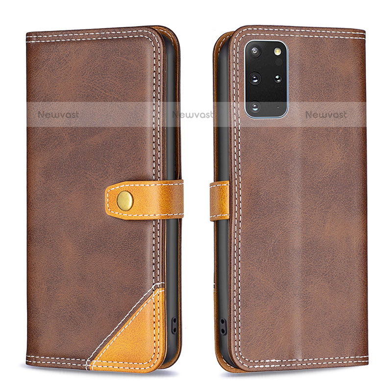 Leather Case Stands Flip Cover Holder B14F for Samsung Galaxy S20 Plus 5G Brown