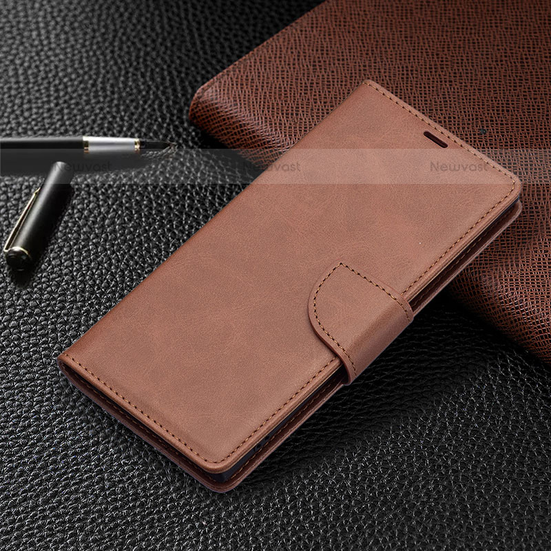 Leather Case Stands Flip Cover Holder B14F for Samsung Galaxy S21 Ultra 5G Brown