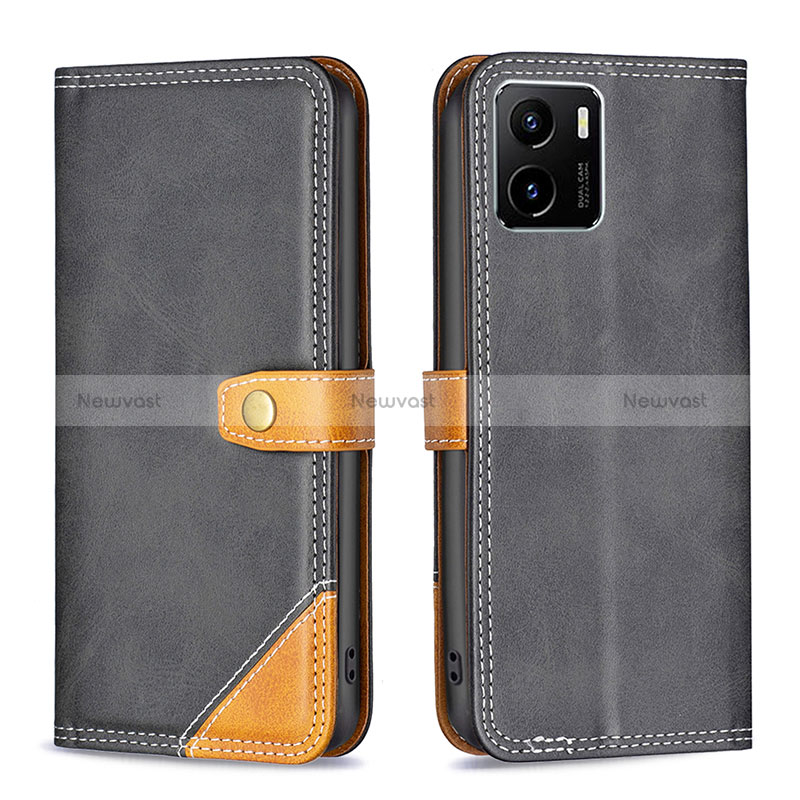 Leather Case Stands Flip Cover Holder B14F for Vivo Y10 t1 Black