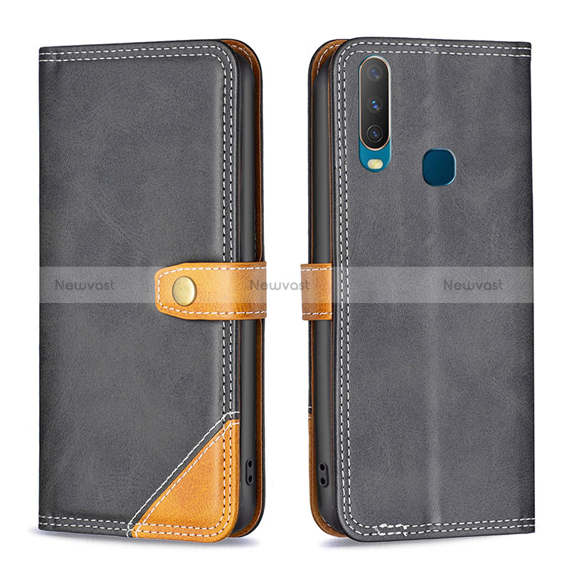 Leather Case Stands Flip Cover Holder B14F for Vivo Y11 Black