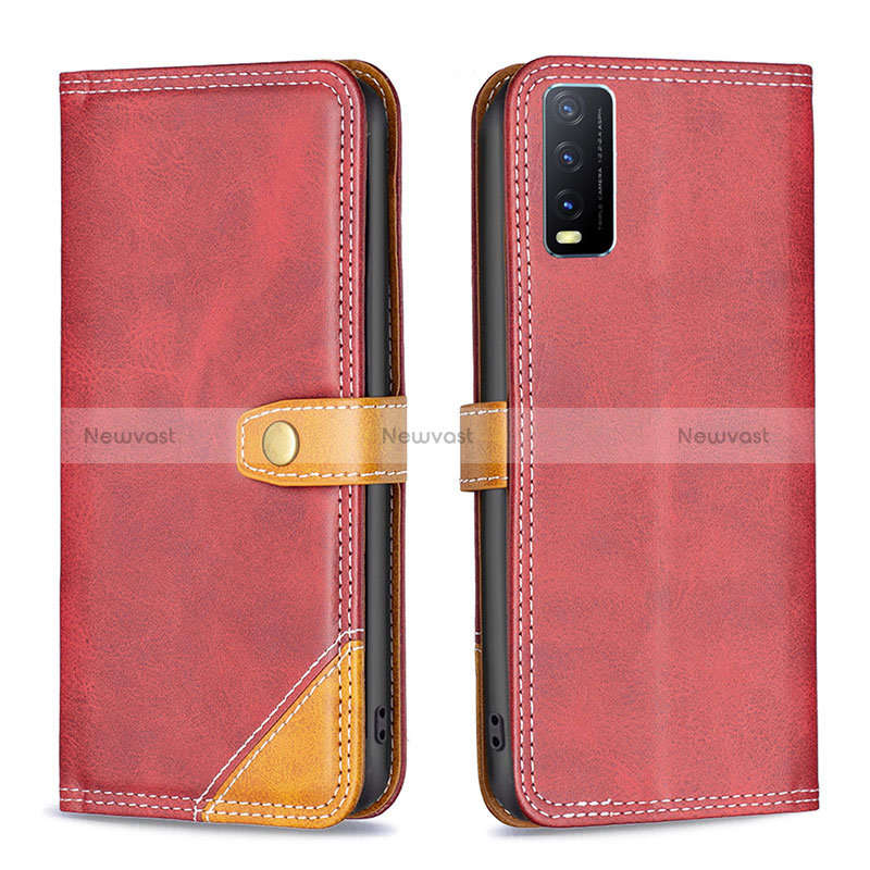 Leather Case Stands Flip Cover Holder B14F for Vivo Y12G Red