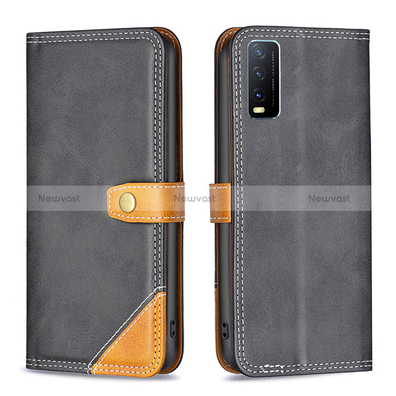 Leather Case Stands Flip Cover Holder B14F for Vivo Y12s (2021) Black